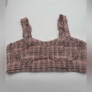 NWT Wild Fable Pink Black & Metallic Tweed Boucle Tiny Cropped Tank Top Sz L